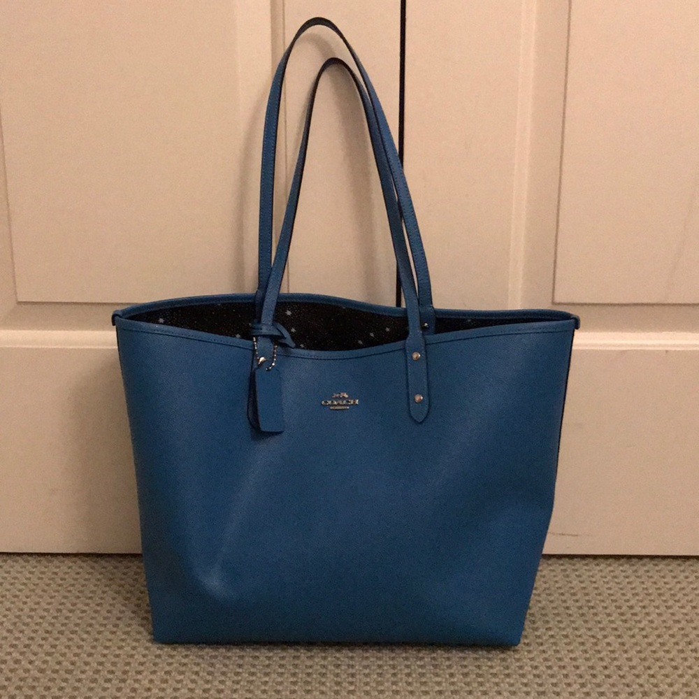 Coach Leather Blue Tote with Pouch